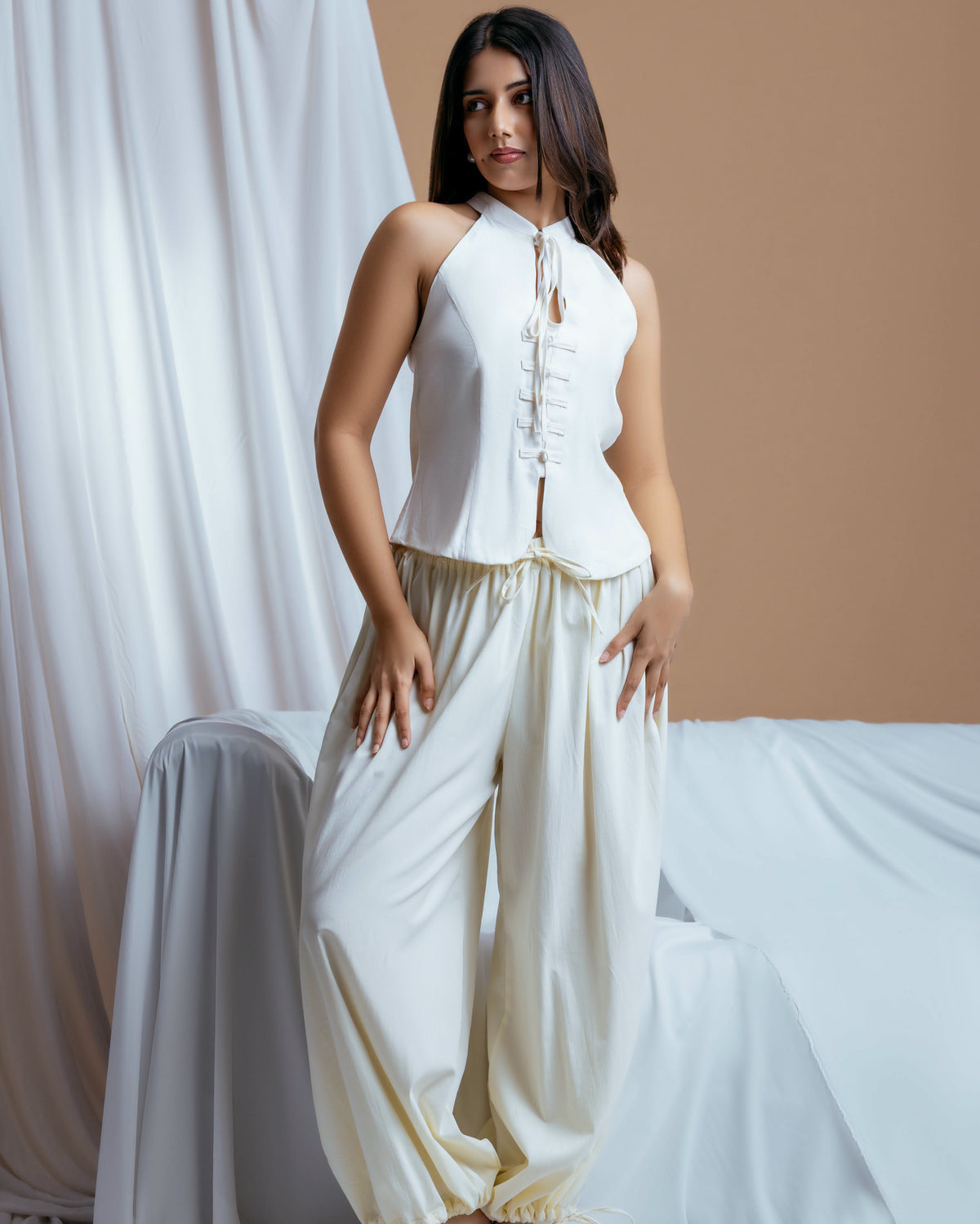 Frog-Button Linen Top