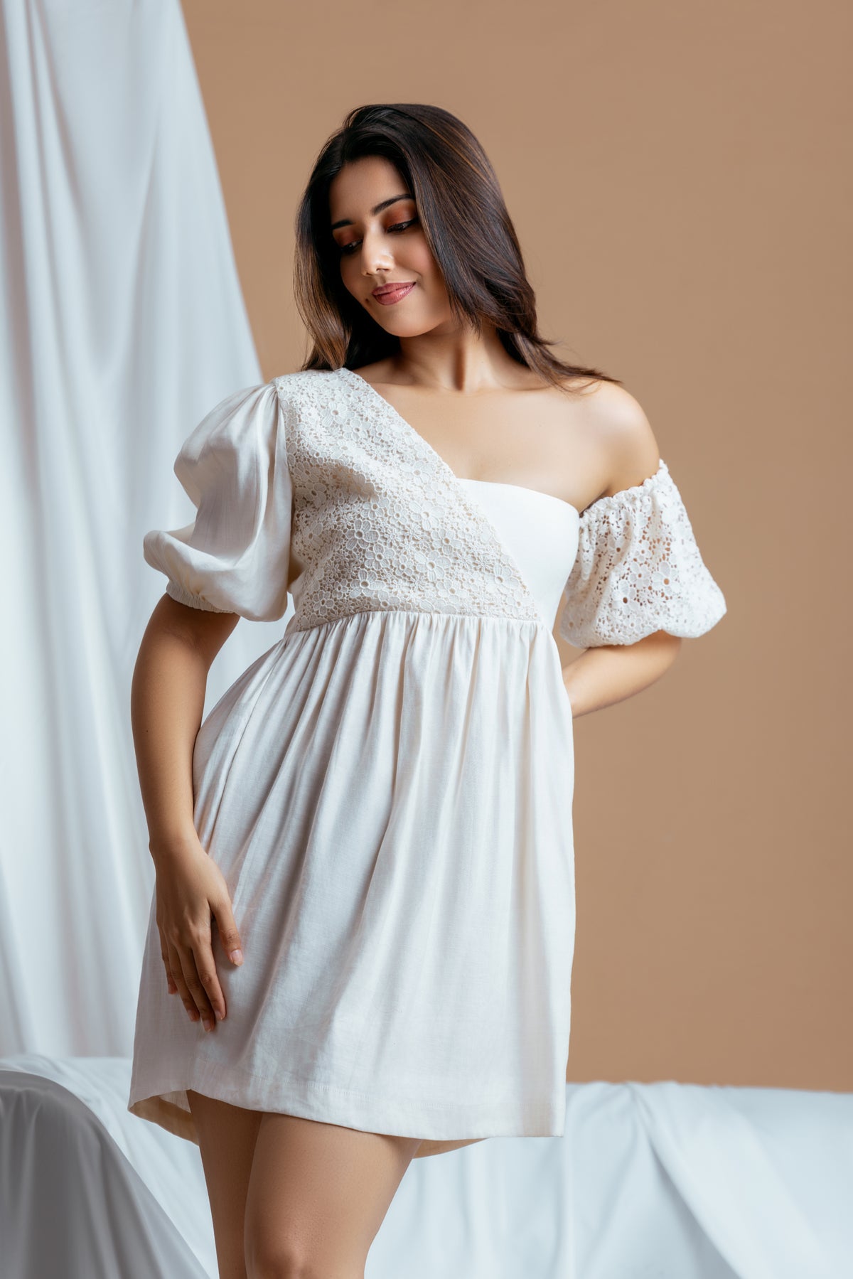 Asymmetric Lace Linen Dress