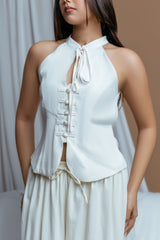 Frog-Button Linen Top